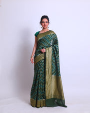 A Green Cotton Silk saree with zari different designs on the border and pallu - BSK010669