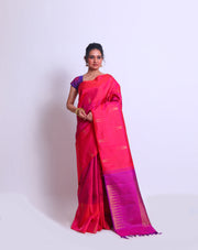 The Pink Pure Kanjivaram Silk saree with purple small grids woven all over the drape sounds absolutely exquisite - KSL02699