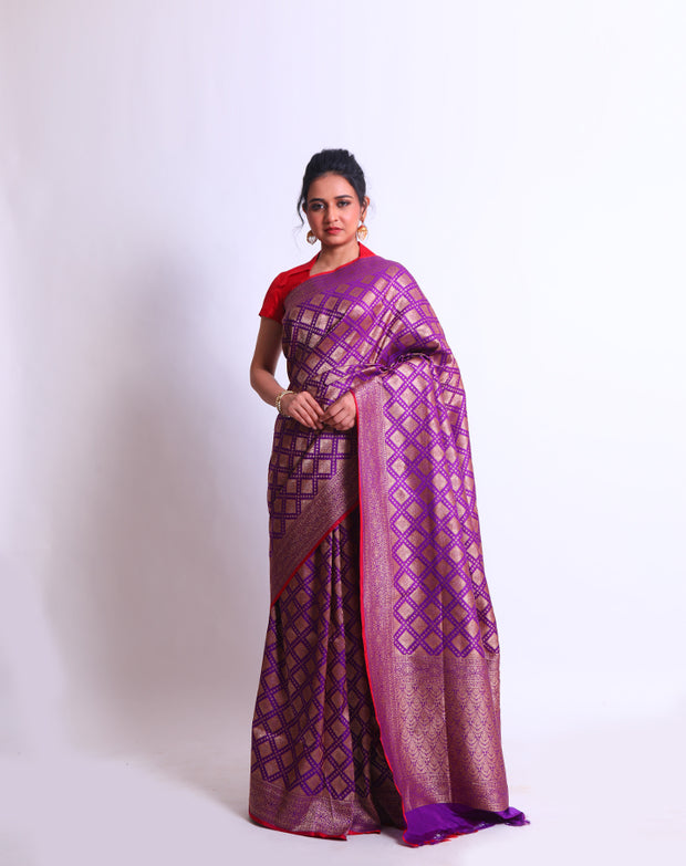 A Purple Handloom Silk saree with antique Zari woven on the border and pallu sounds absolutely stunning - BSK010293