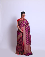 A Wine Handloom Silk saree with Tanchoi design all over the drape sounds exquisite - BSK09683