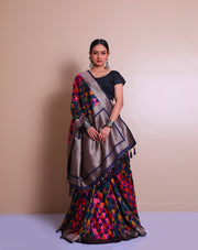 The dark blue blended Banarasi saree with multi-colored thread weaving sounds striking and vibrant - BLN01118