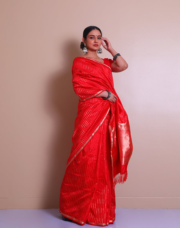 Kora saree with allover lines shops designa