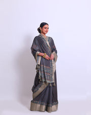 The multi-blended saree with silver zari in the border and pallu, featuring printed lines - BLN01337