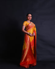 The mustard Banarasi silk saree you're describing sounds absolutely stunning.- BSK010581
