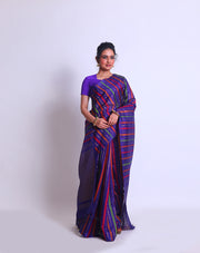 The Purple South Khora saree with colorful lines and triangle-shaped zari lines woven sounds like a delightful blend of traditional and contemporary elements - KSL03118