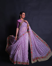 The pink georgette saree exudes grace and charm with its white digital print,- CHG04071