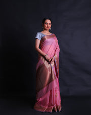The pink Banarasi handloom cotton saree with antique zari buttis all over the drape sounds exquisite,- BSK010732