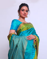 The Blue South Silk saree with small buttis woven on self-color all over the body sounds elegant and understated - KSL03058