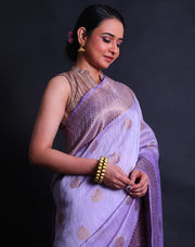 The mauve Banarasi cotton saree you're describing sounds elegant and timeless.- BSK010749