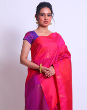 The Pink Pure Kanjivaram Silk saree with purple small grids woven all over the drape sounds absolutely exquisite - KSL02699
