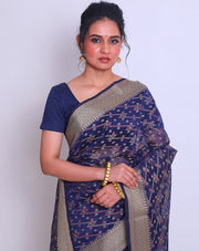 The Navy Blue Fancy Cotton saree with thread design woven on the border and pallu sounds elegant and versatile - FCT011110