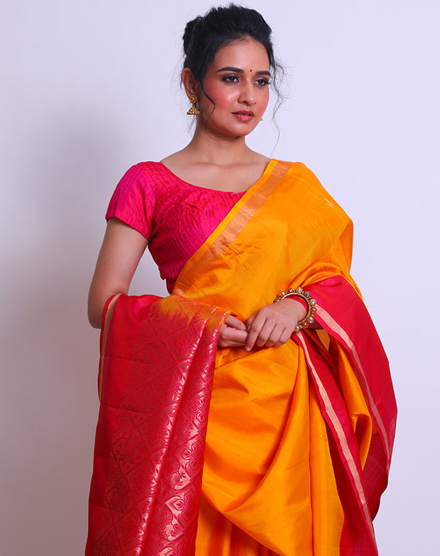 The Mustard South Silk saree with buttis all over the drape sounds absolutely charming - KSL03155