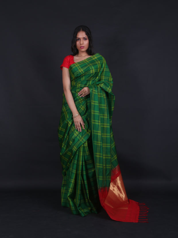 Classic Half and Half Checks Kanjeevaram Silk Saree Product Code: AB211938  Online Shopping; http://www.janardhanasilk.… | Asian fashion, Silk sarees,  Summer dresses
