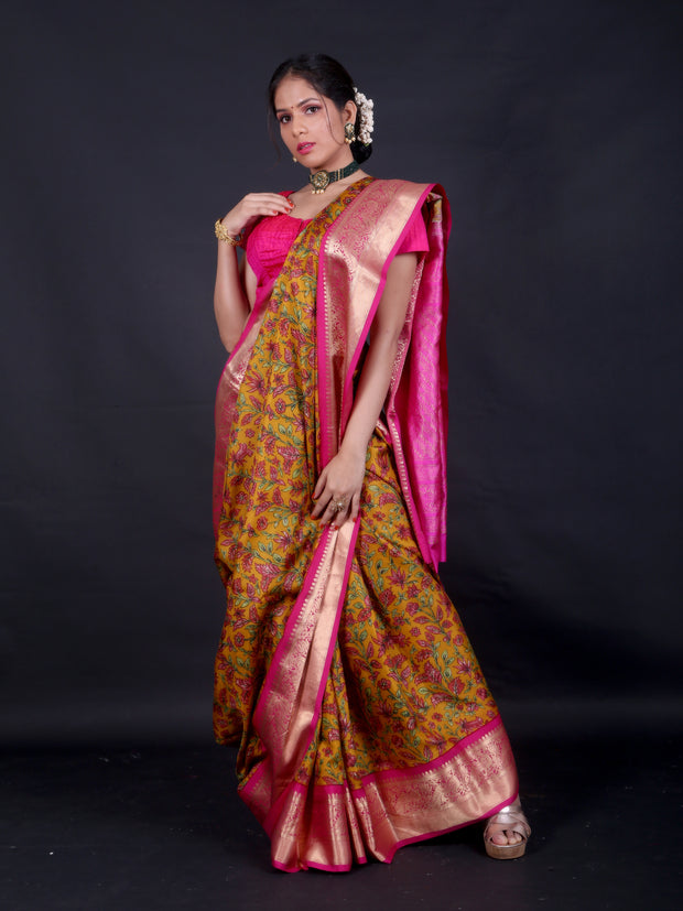 Signoraa Mustard Kanjivaram Silk Floral Saree – PTS05074M